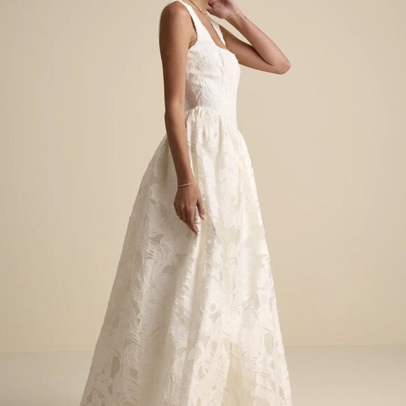 NWT Lulus Corsen Ivory Floral Jacquard Corset A-Line Maxi Dress - Picture 5 of 7